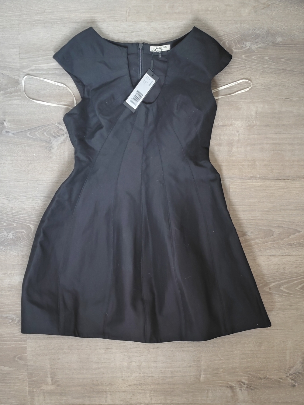 Halston Heritage Black Cap-Sleeve Fit & Flare Mini Dress